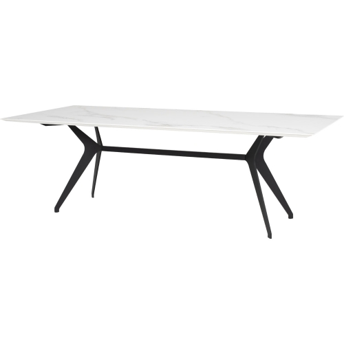 Daniele 93" Dining Table in White Ceramic & Black Steel